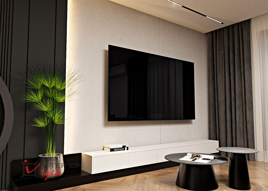 Контрастна кухня-вітальня в стилі контемпорарі