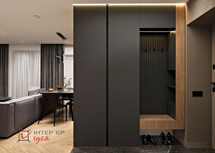 Контрастна кухня-вітальня в стилі контемпорарі