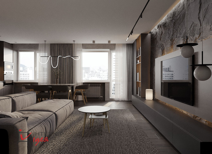 Кухня-студія в темних кольорах