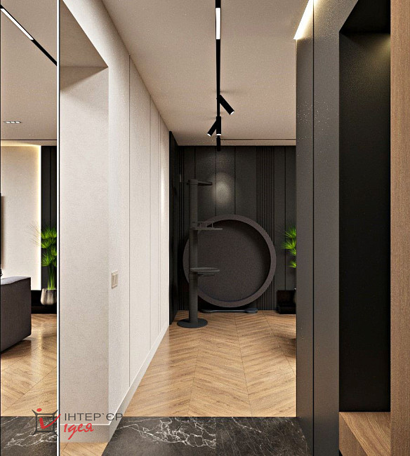 Контрастна кухня-вітальня в стилі контемпорарі