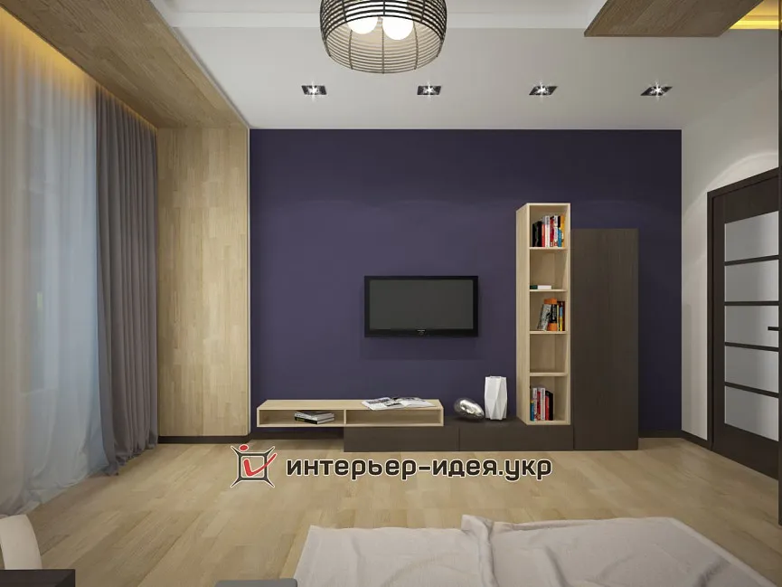 Дизайн гостьової в шоколадно-фіолетовому кольорі
