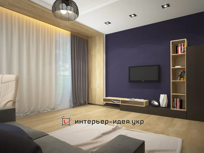 Дизайн гостьової в шоколадно-фіолетовому кольорі