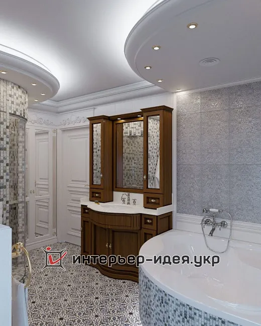 Санвузол в класичному стилі з мозаїкою